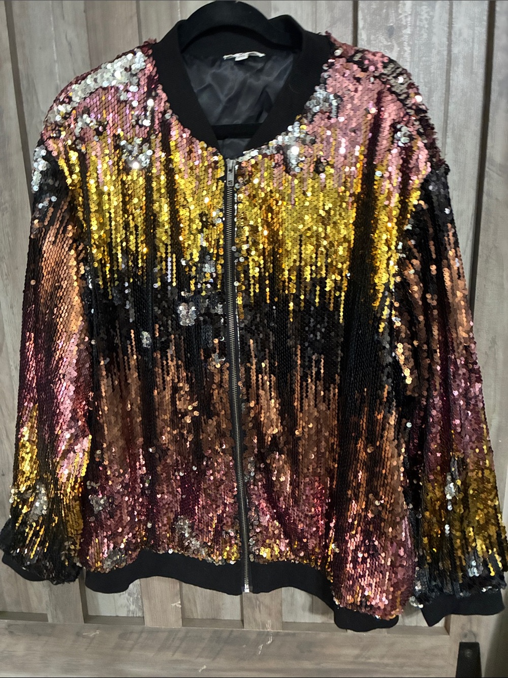 Sequin Ombre Bomber Jacket - Gold & Pink